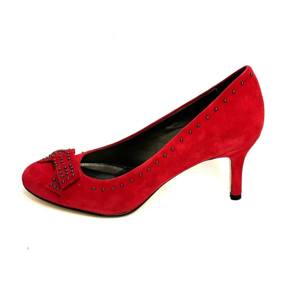 Vigotti Ursella Red Suede Heels Studded Bow Kitten Heel 10N